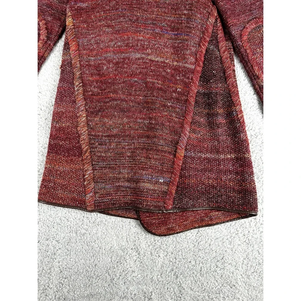Chelsea & Violet Cardigan Sweater Womens Small Brown Space Dye Faux Leather Trim